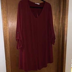 Lush Burgundy/Wine Long Sleeved Shift Dress - XL